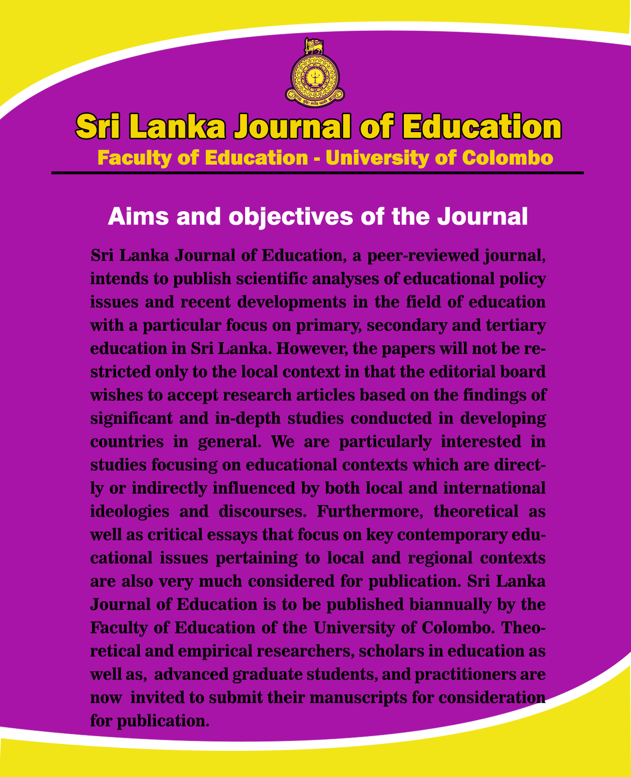 Invitation to submit manuscripts for Sri Lanka Journal of Education