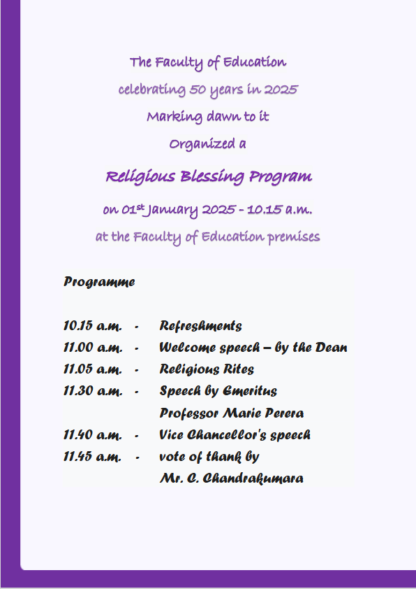 Sample Blessing Program Invitation – Religious Blessing Program on 01st January 2025 of the FOE ...